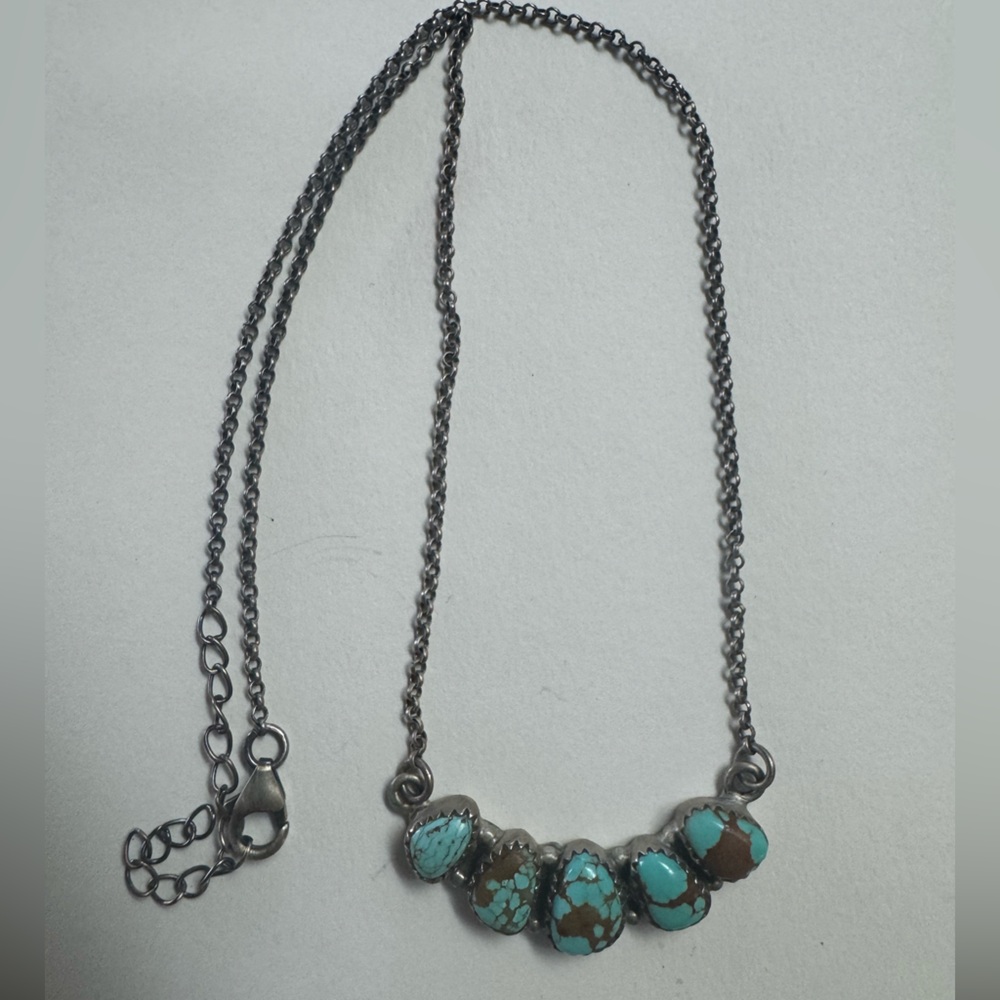Number 8 Turquoise and Silver Chain Necklace